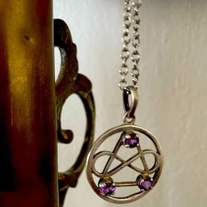 STERLING ARTIST MADE NECKLACE WITH 3 Amethyst Crystals+ 2 Chains.